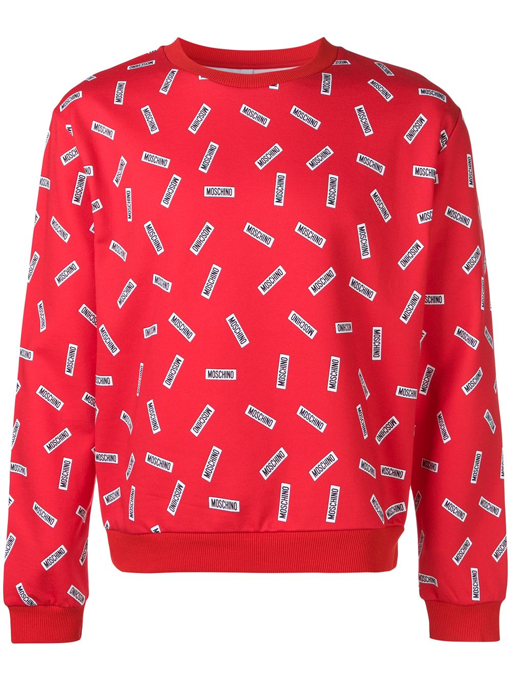 Red sweatshirt with logo rectangles