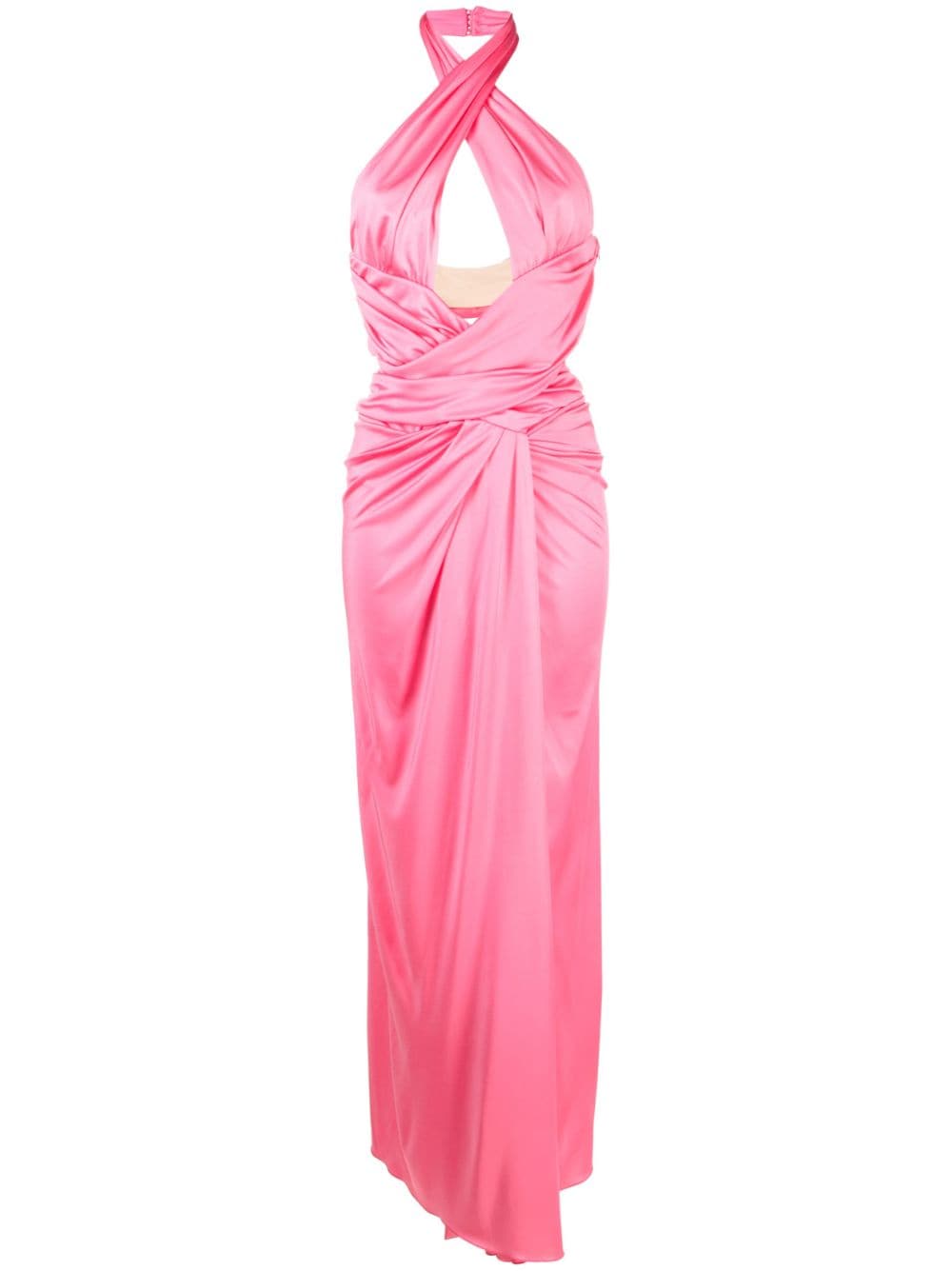 Pink Halter Neck Draped Long Dress