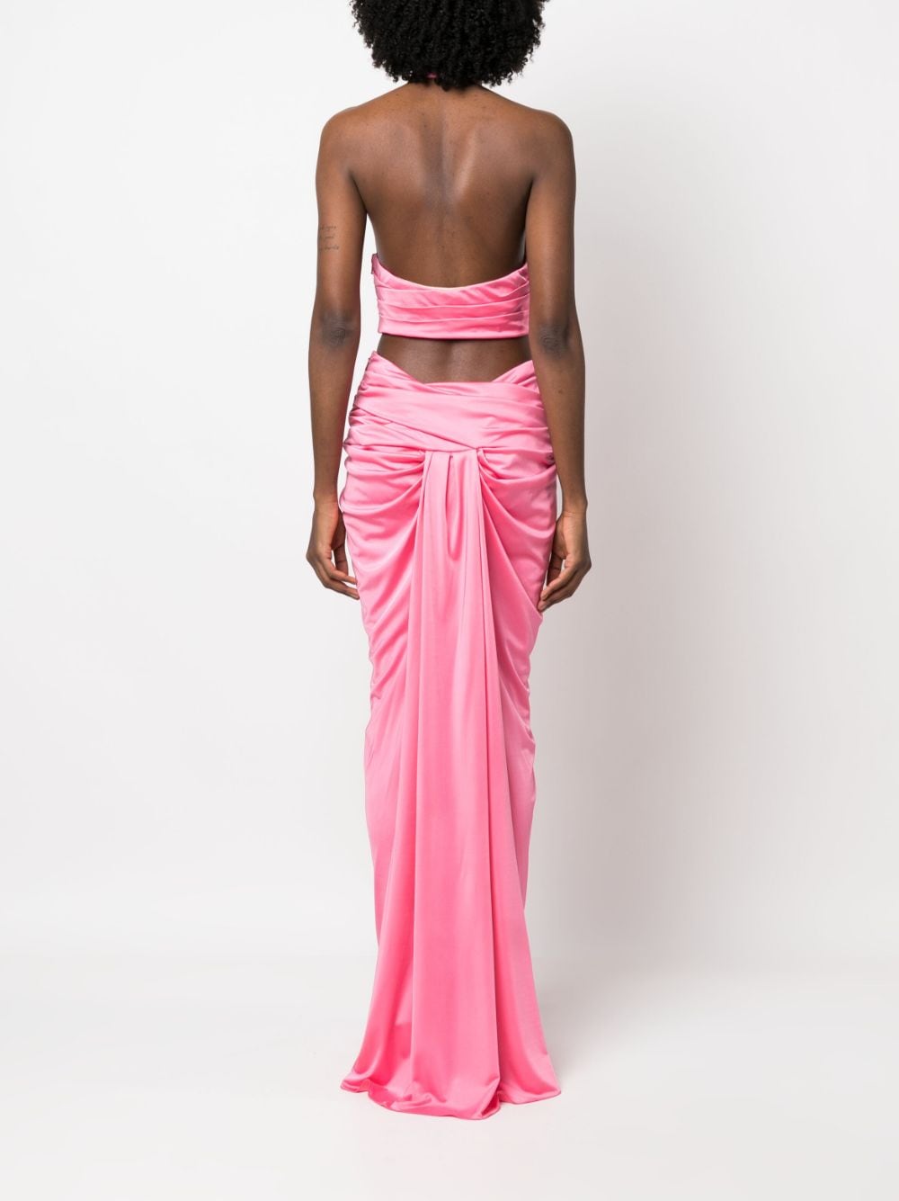 Pink Halter Neck Draped Long Dress