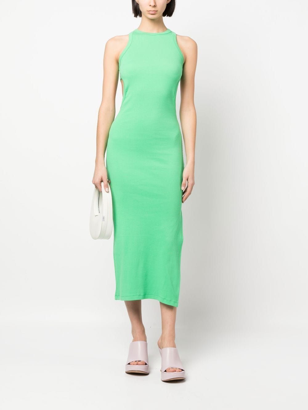 Long green dress with side cut-outs