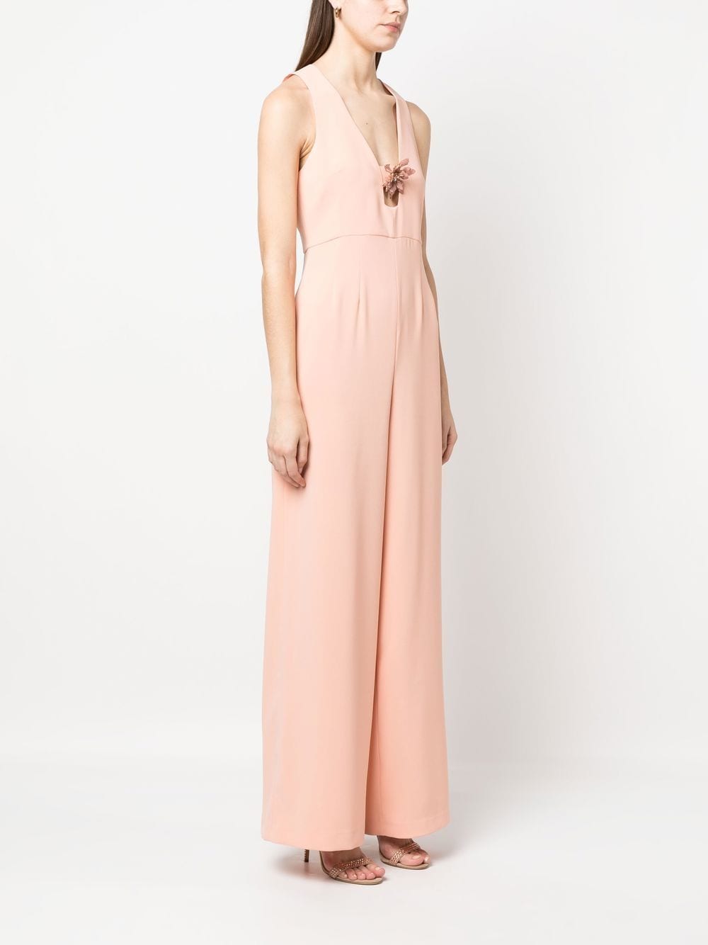 Pink flower neckline jumpsuit