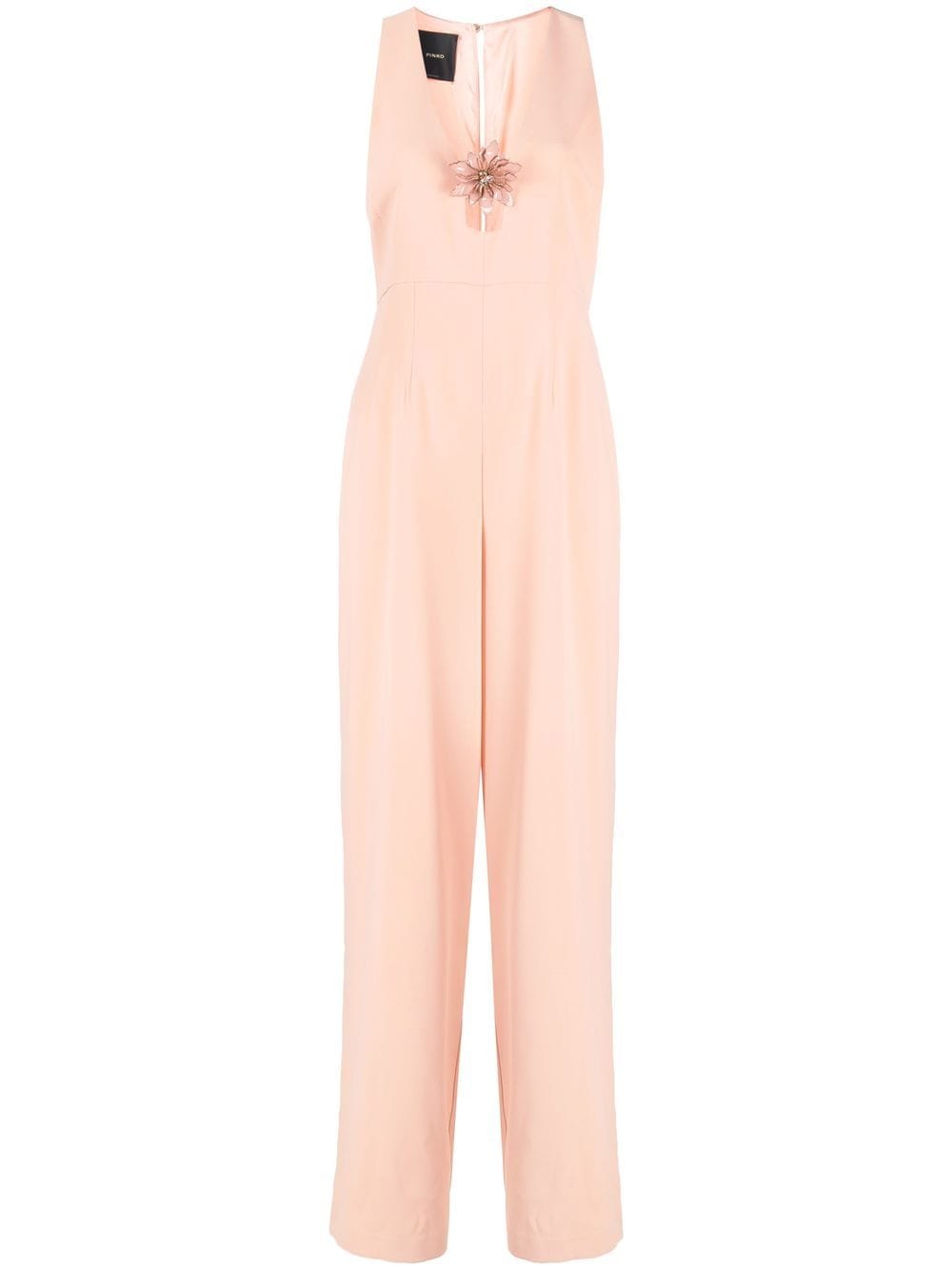 Pink flower neckline jumpsuit