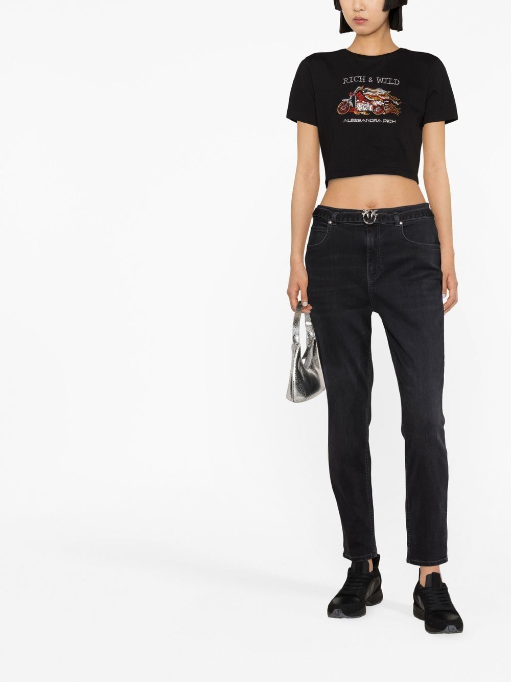 Black straight jeans with Love Birds belt