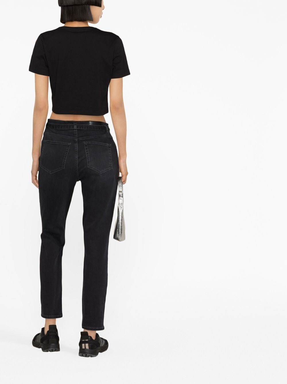 Black straight jeans with Love Birds belt