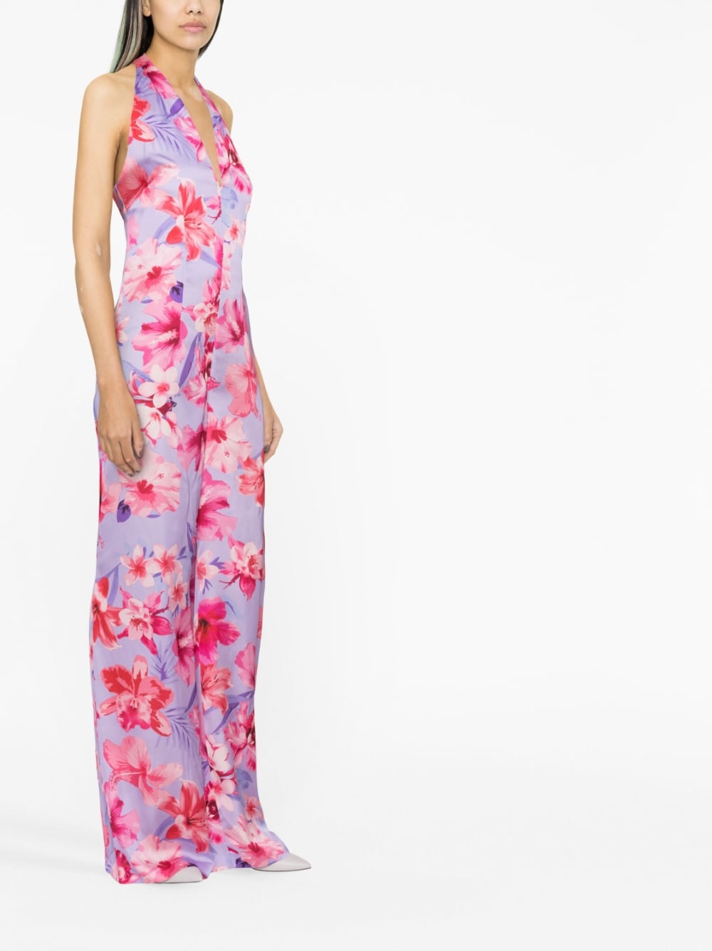 Lilac/fuchsia floral patterned one-piece suit