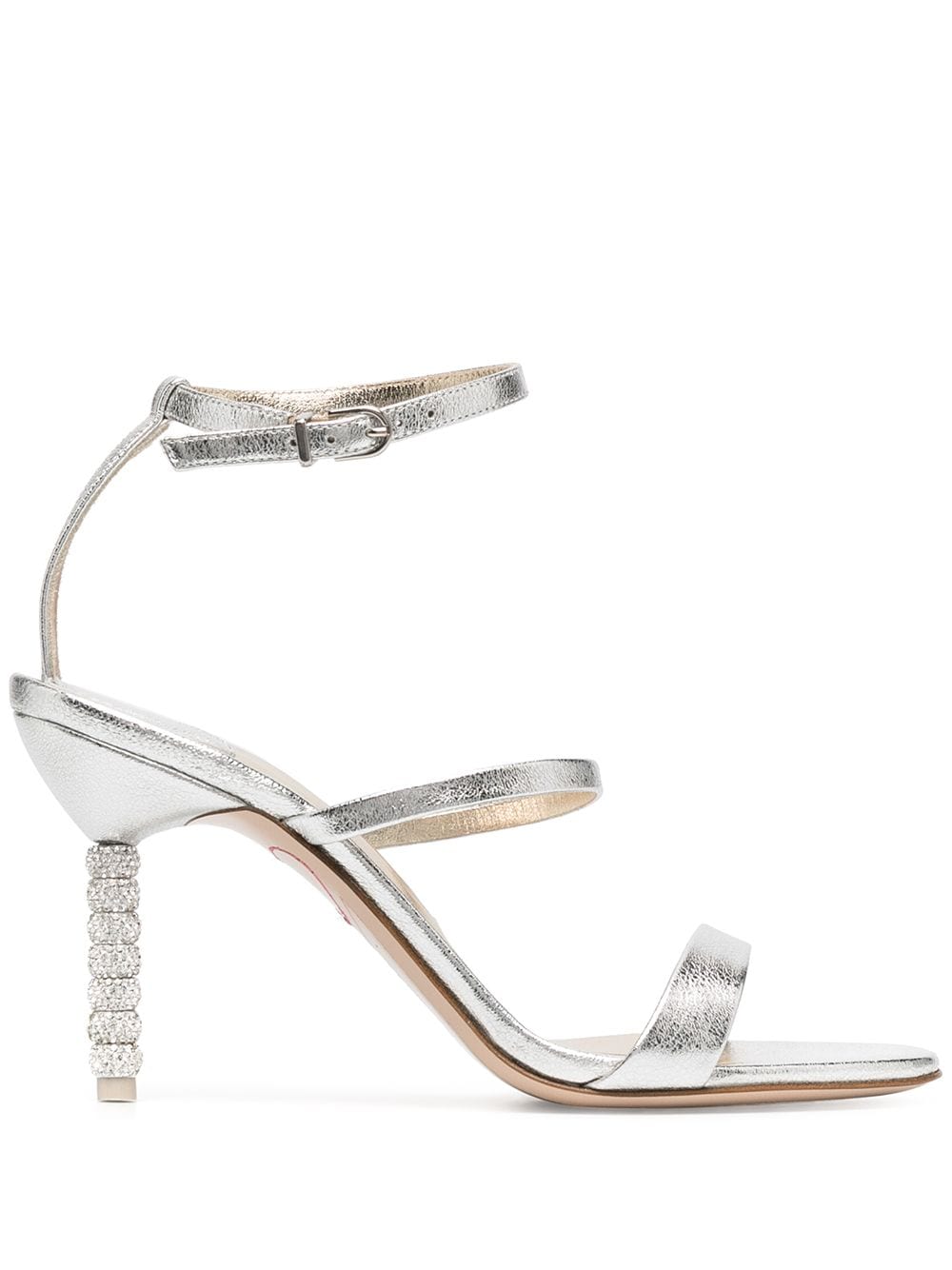 Silver sandal with rhinestone heel