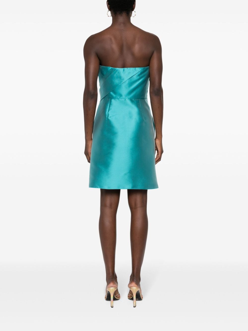 Short turquoise Mikado silk dress