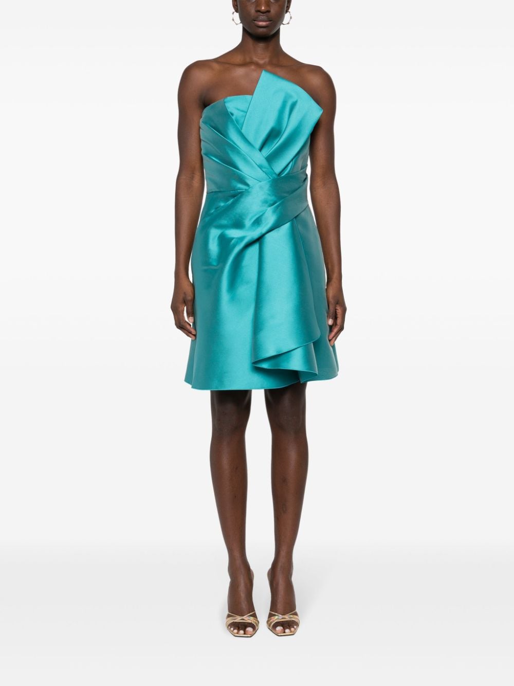 Short turquoise Mikado silk dress