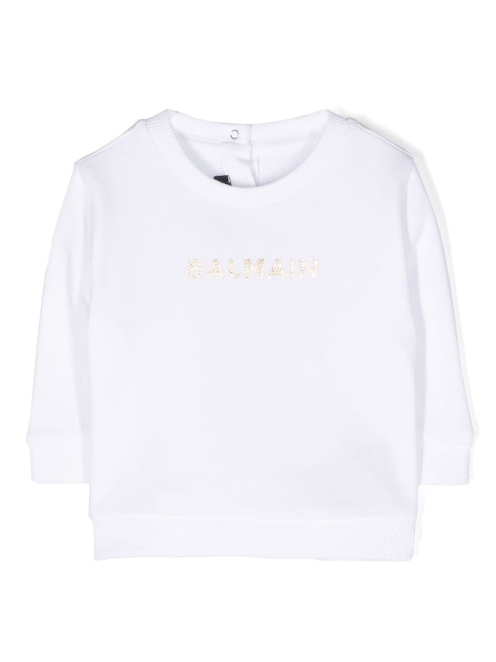 Newborn white sweatshirt with rhinestone logo