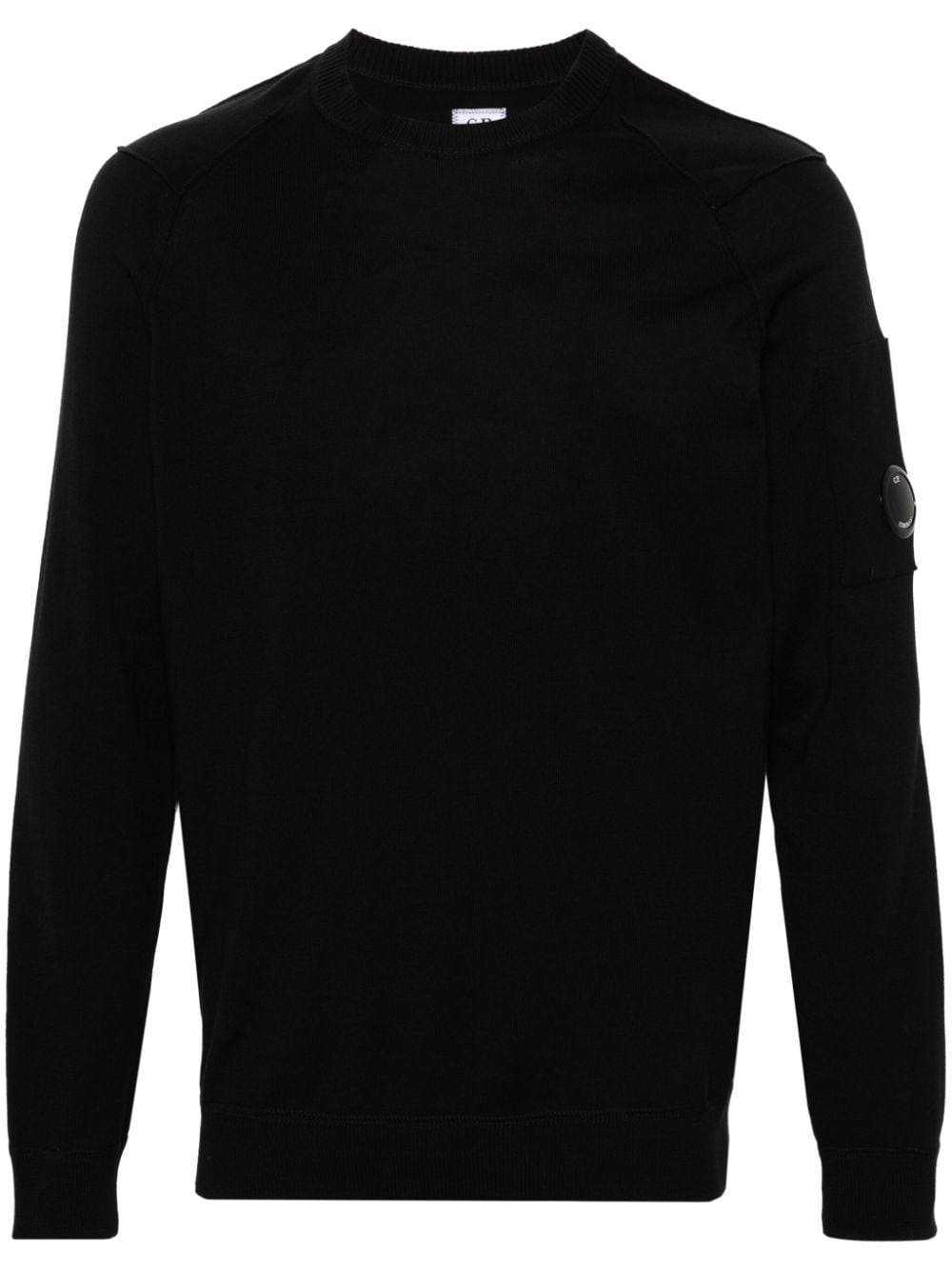 Black sweater with Lens logo pocket and reverse stitching