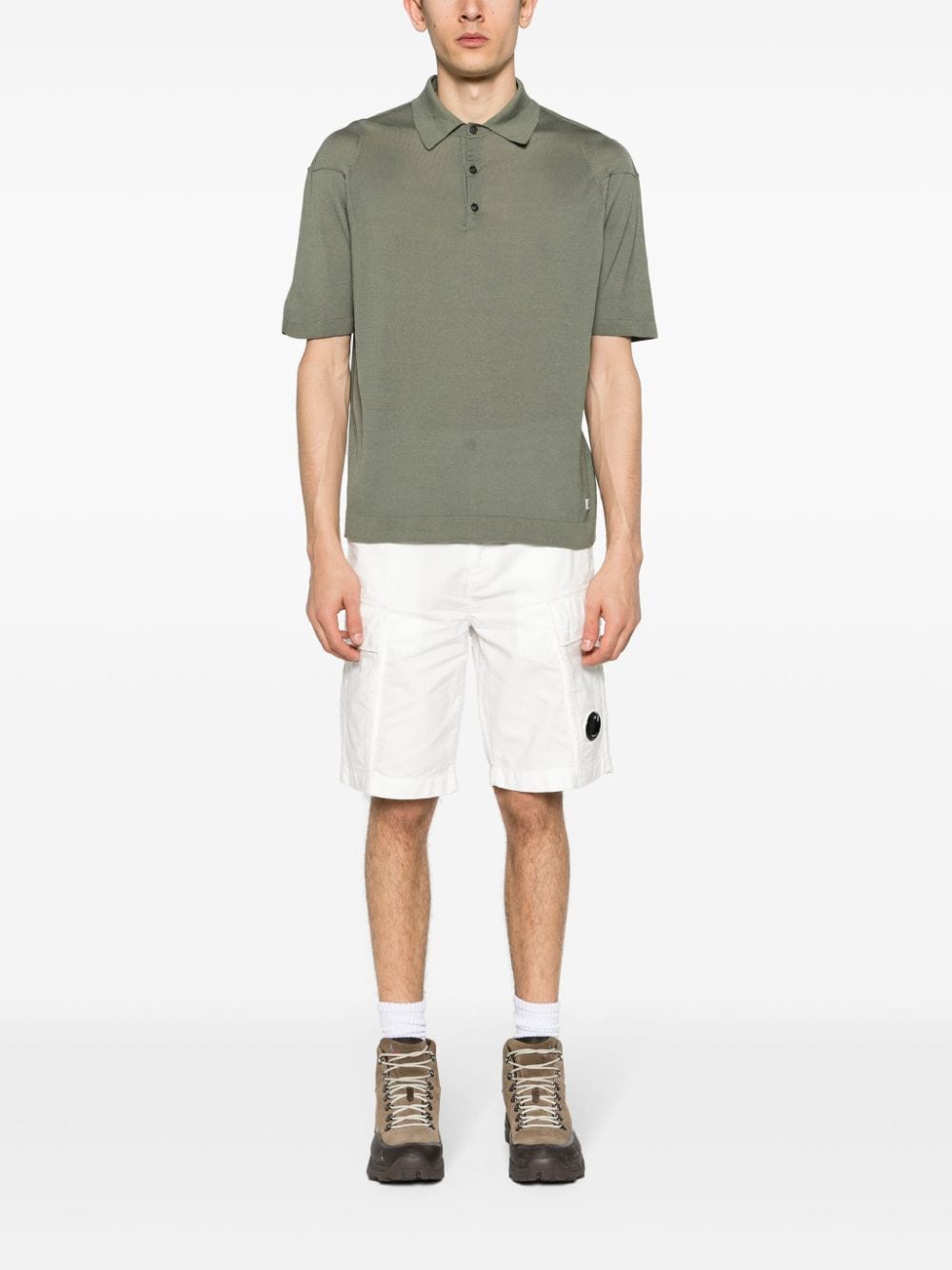 Green fine-knit polo shirt