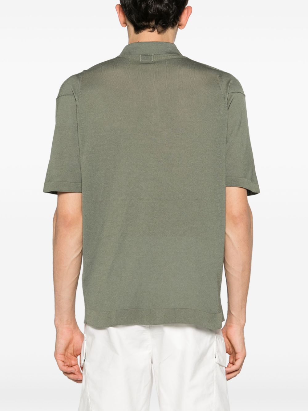 Green fine-knit polo shirt