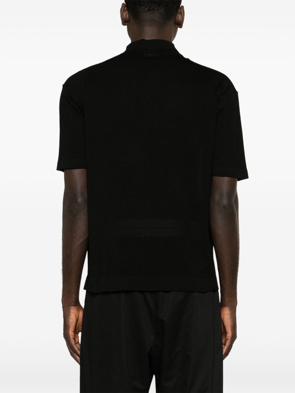 Black fine-knit polo shirt