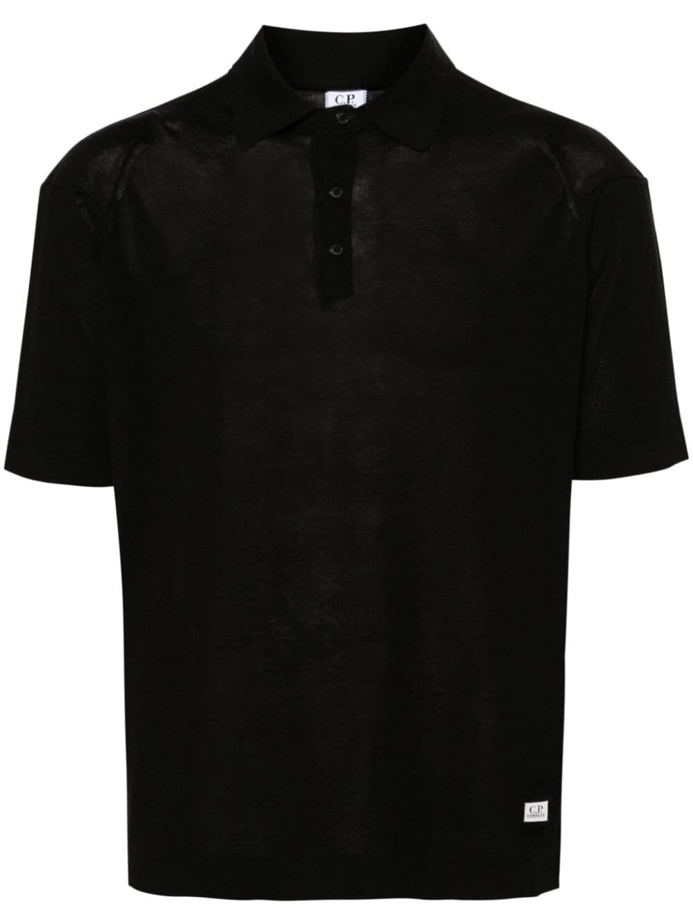 Black fine-knit polo shirt