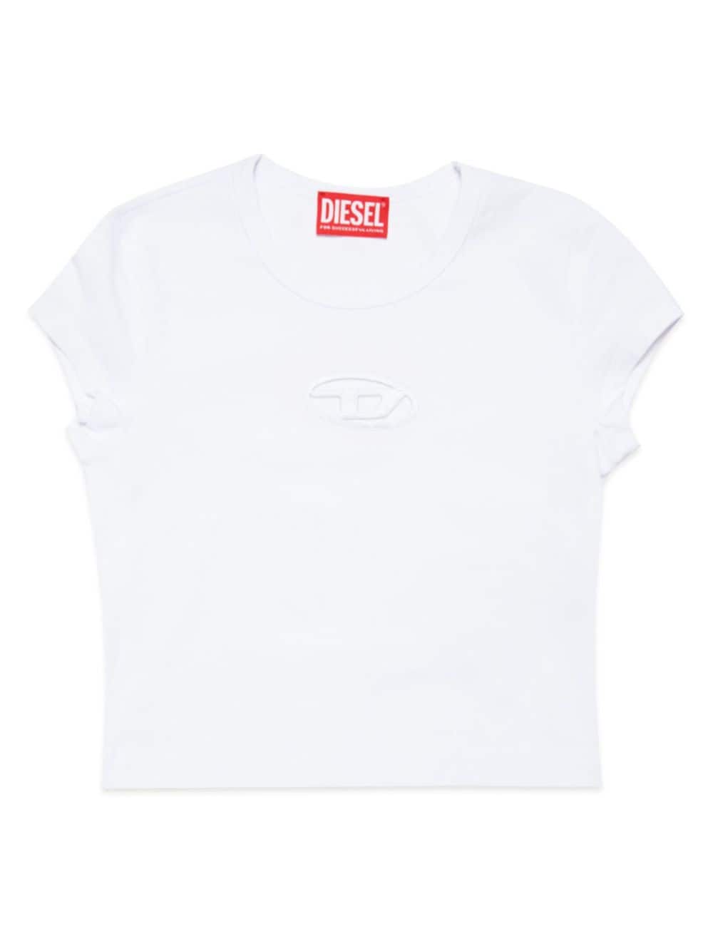T-shirt bianca logo  Oval D ricamo J018300AFAA K100 DIESEL KIDS 