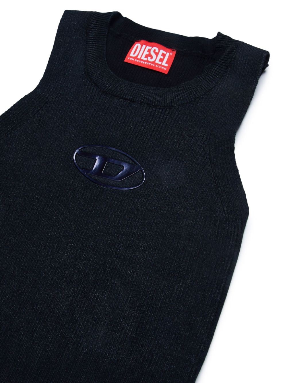 Black tank top with metallic Oval D logo