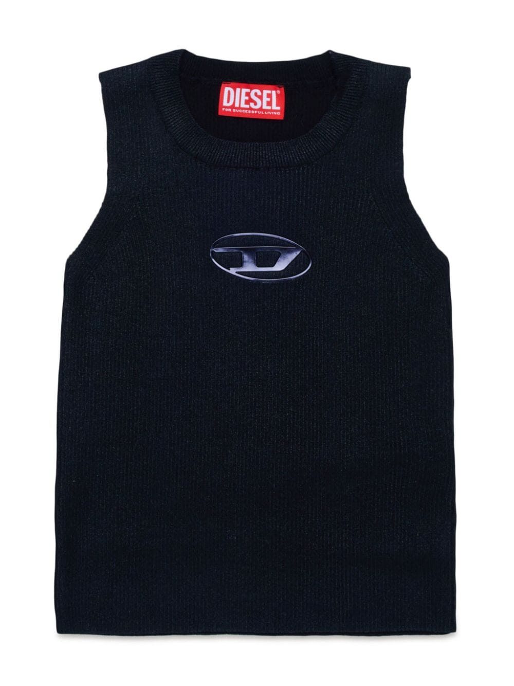 Black tank top with metallic Oval D logo