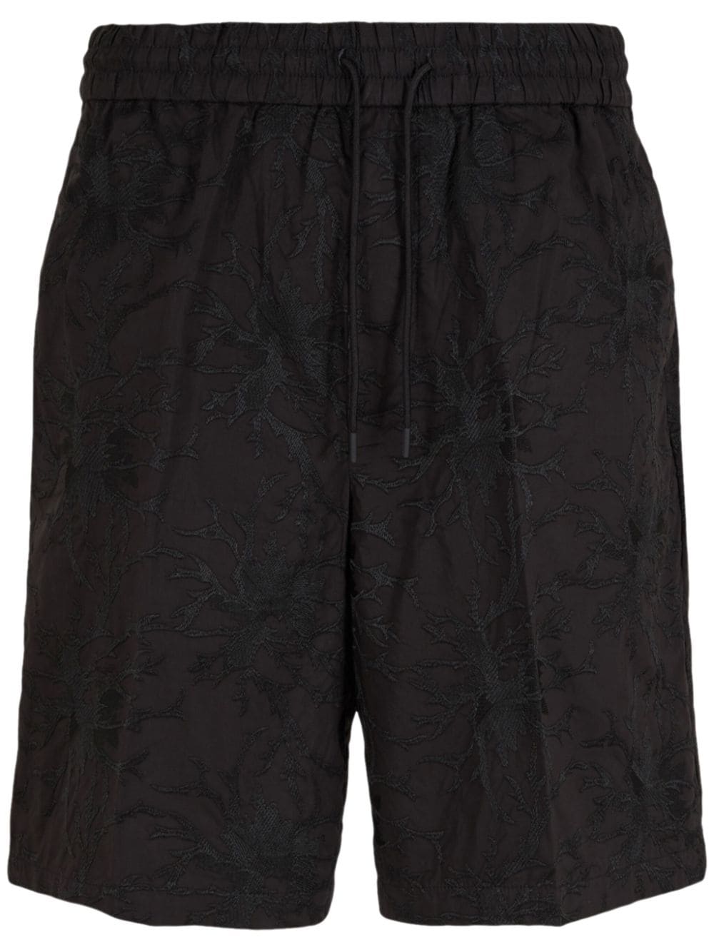 Black Bermuda shorts with embroidered pattern