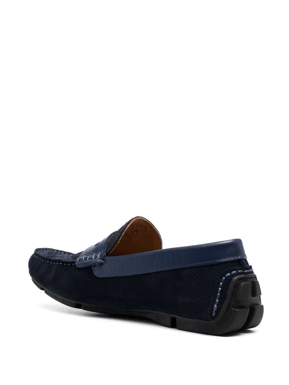 Blue moccasins with all-over logo