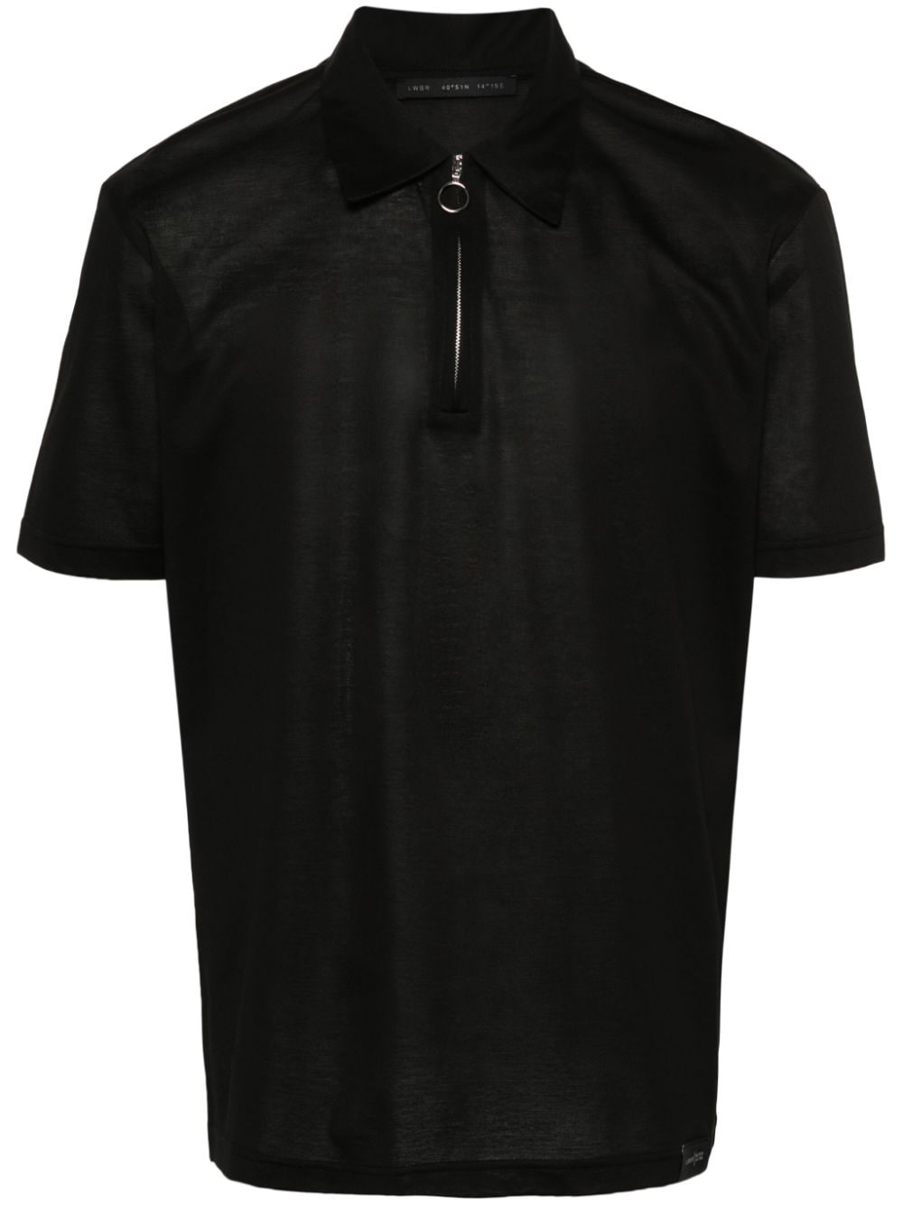 Black polo shirt with half front zip