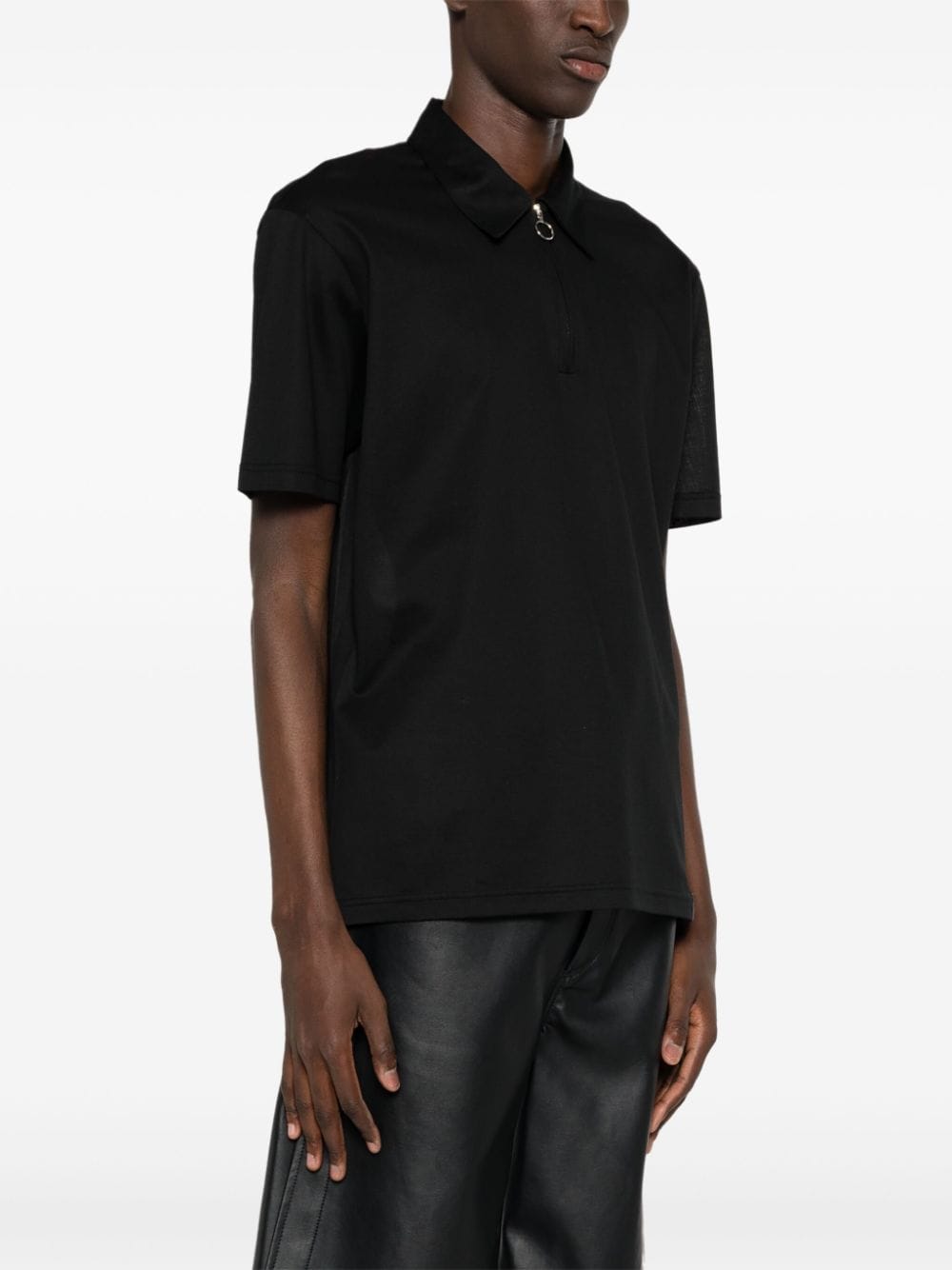 Black polo shirt with half front zip