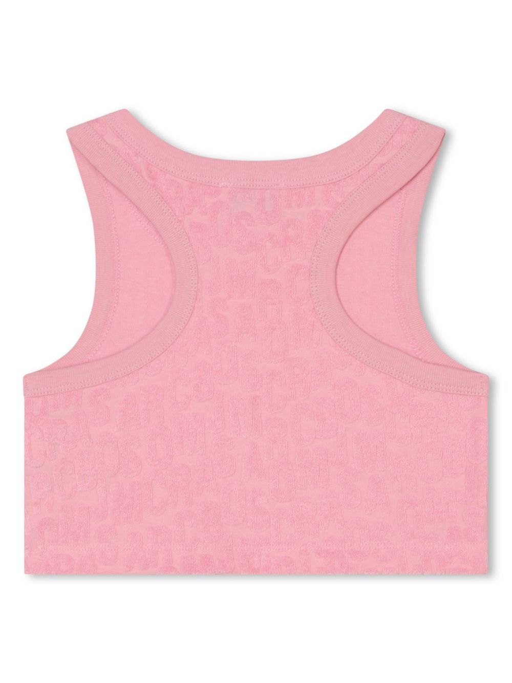 Pink crop top with all-over logo