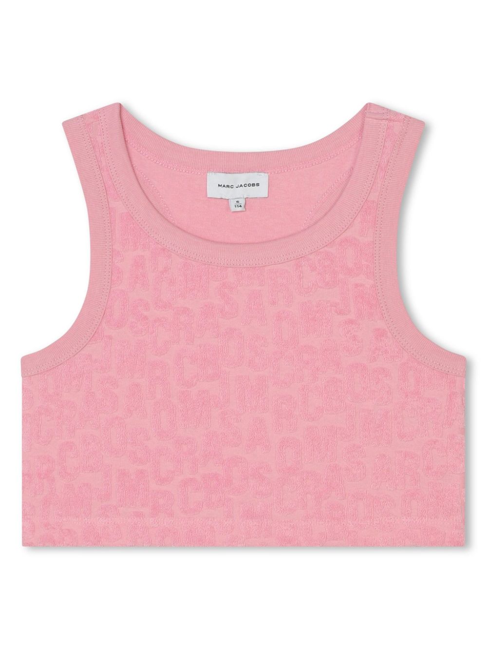 Pink crop top with all-over logo