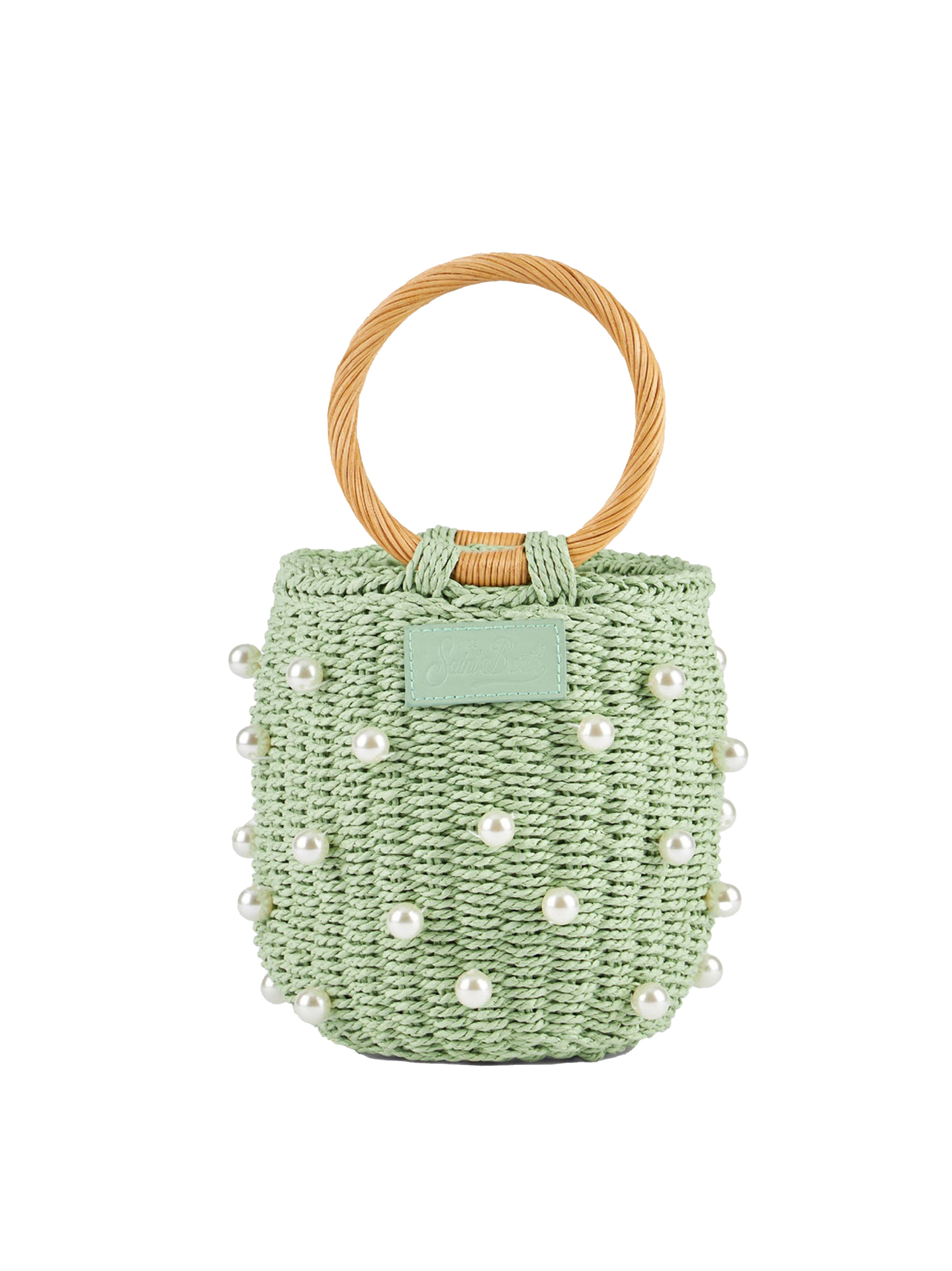 Borsa a secchiello con perle verde