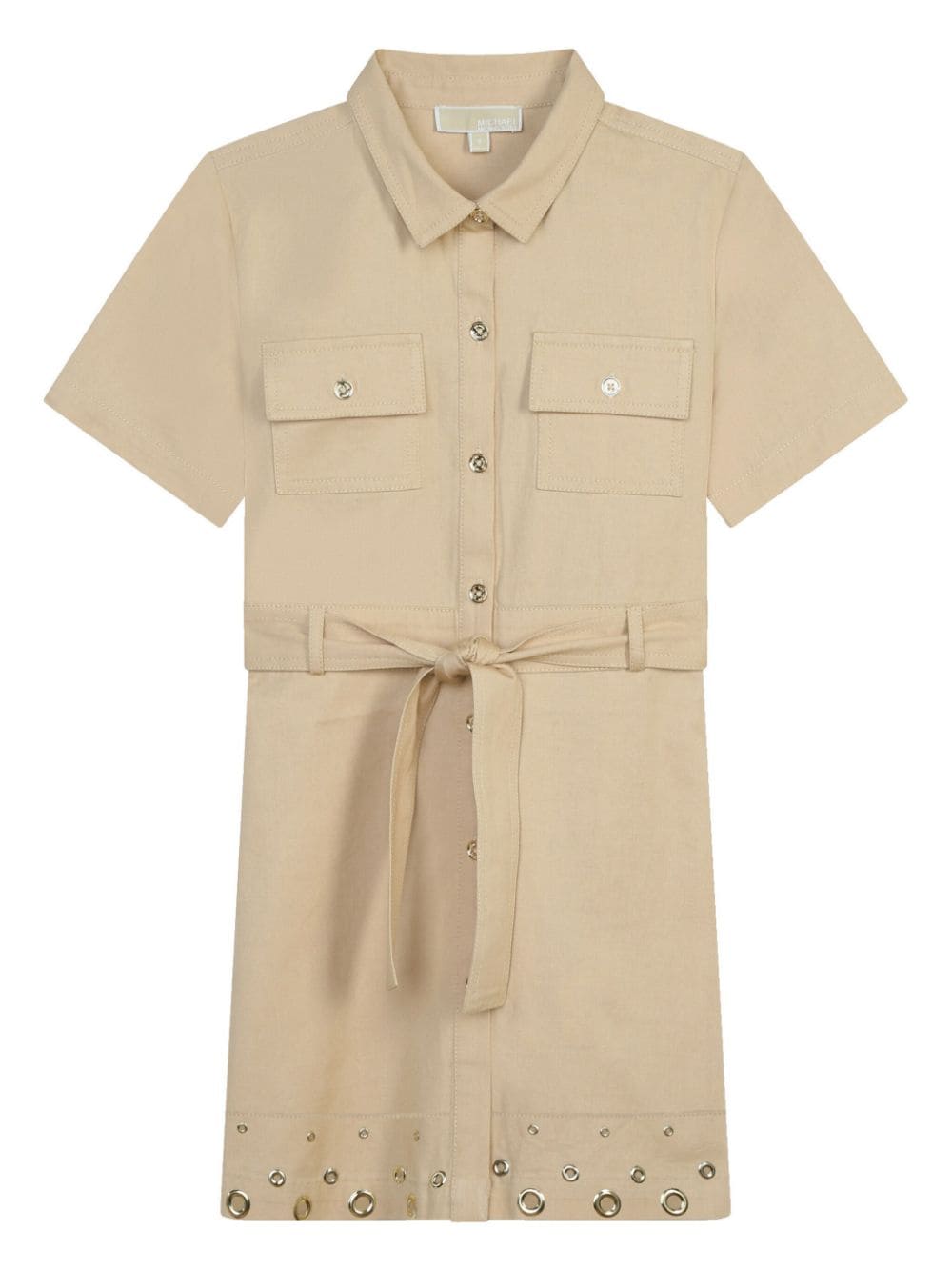 Beige shirt dress with eyelets