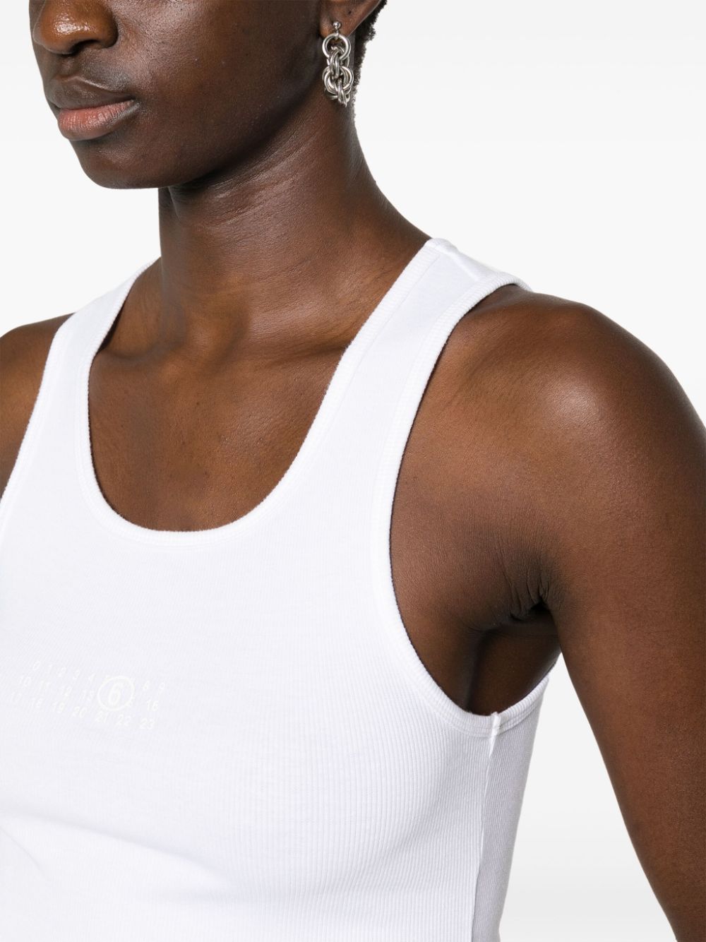 Basic white tank top with numeric logo