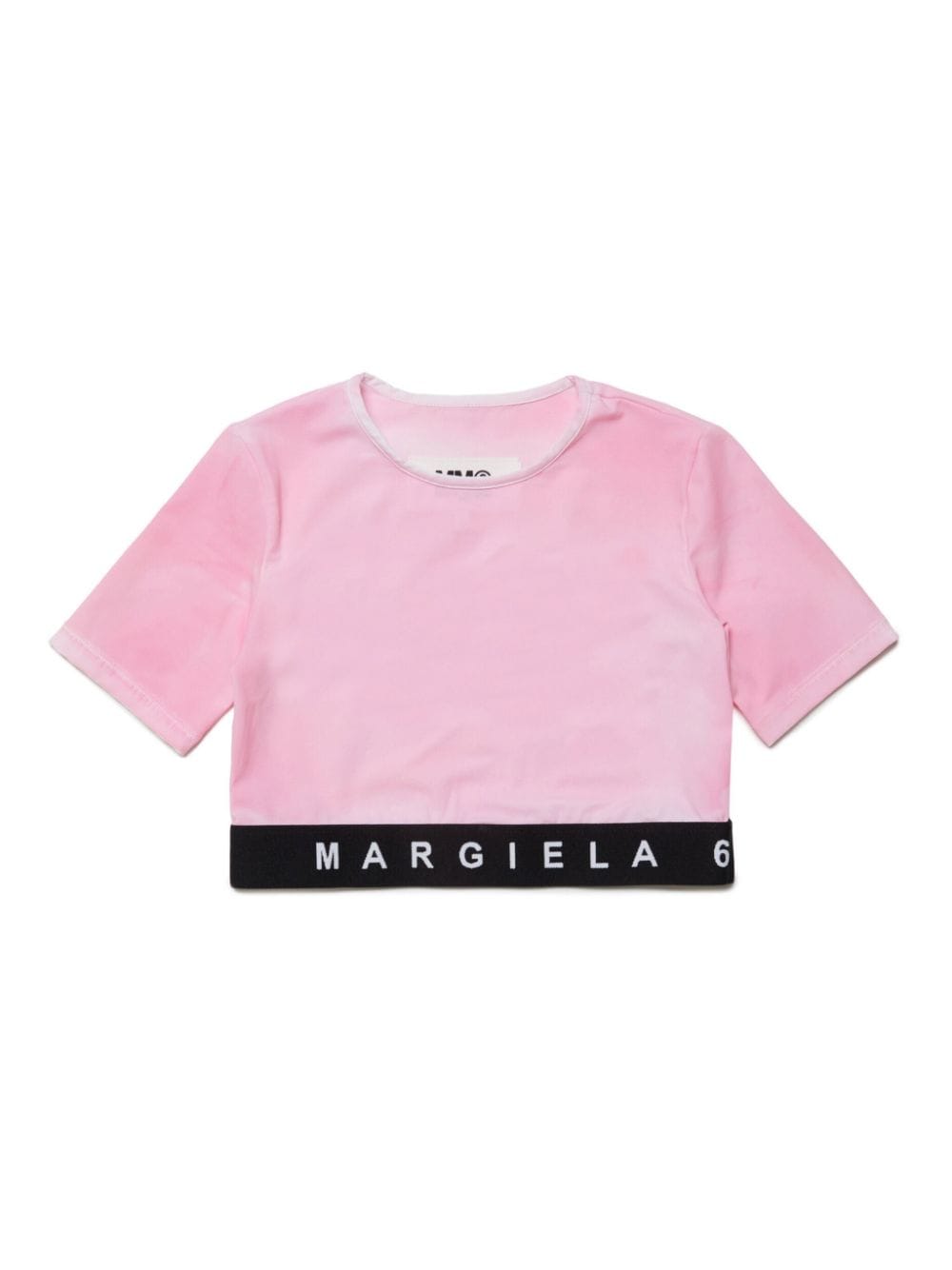 Pink cropped T-shirt with logo hem