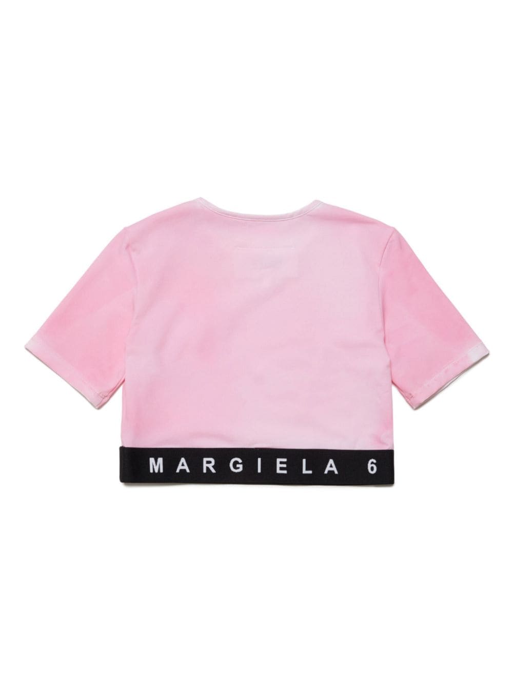 Pink cropped T-shirt with logo hem