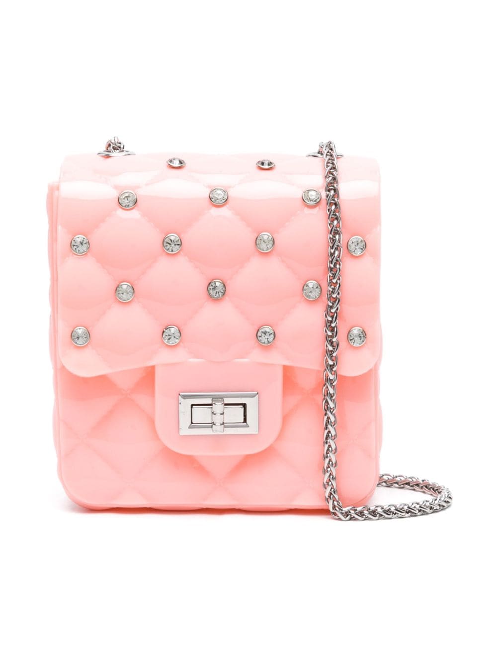 Pink quilted design bag with rhinestones