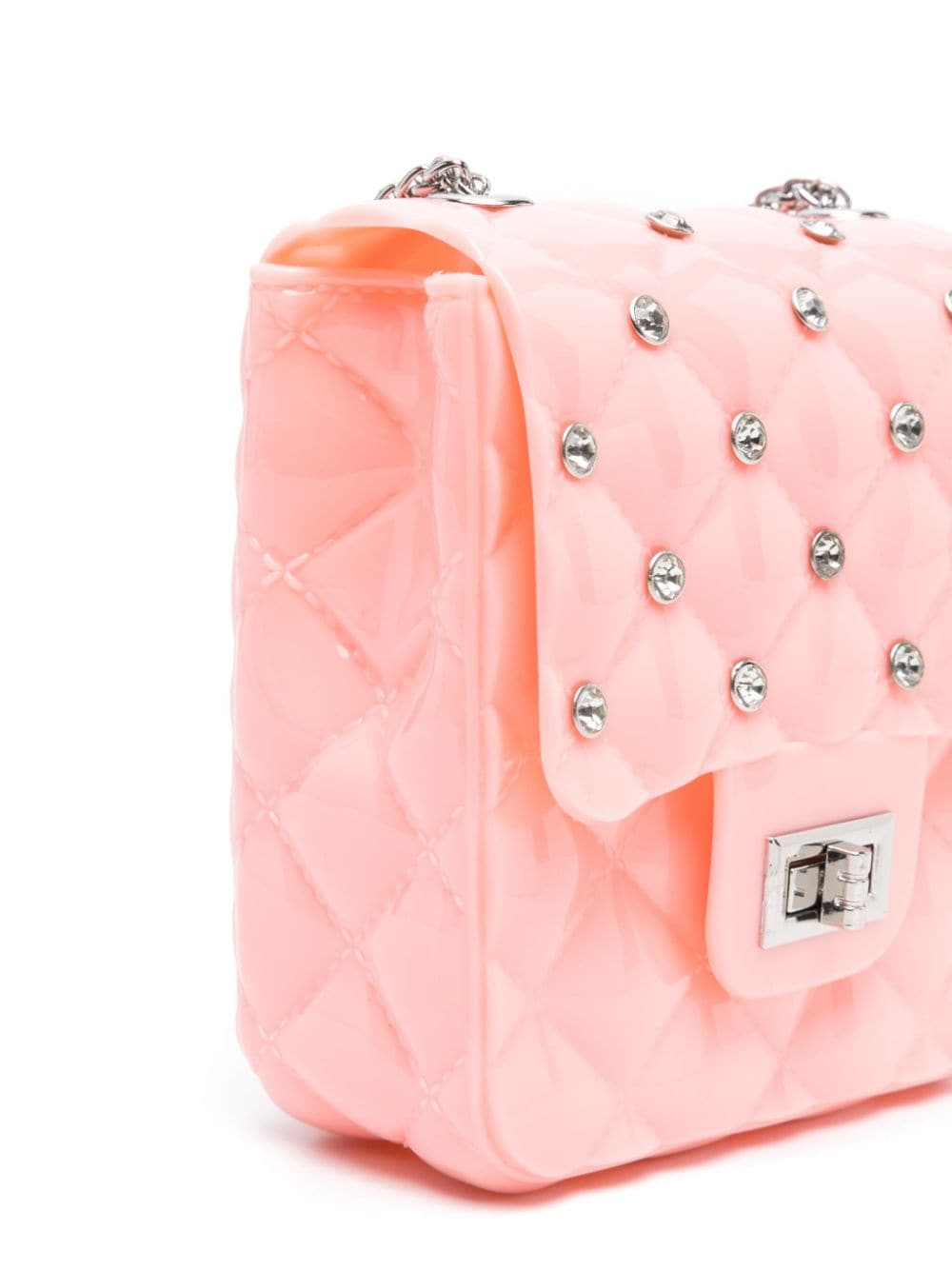 Pink quilted design bag with rhinestones