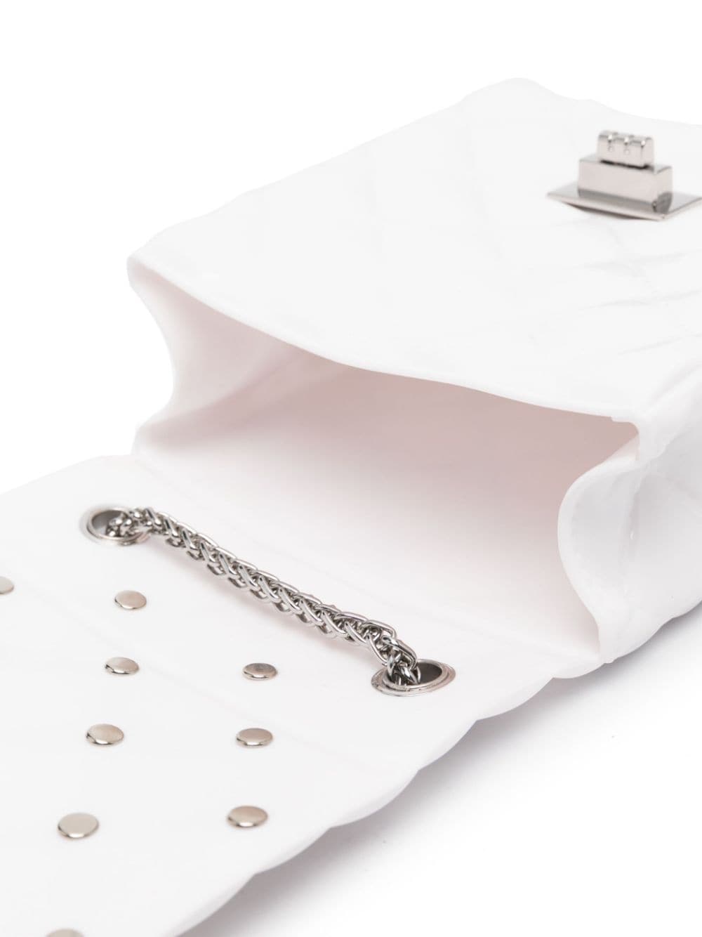 White quilted design bag with rhinestones