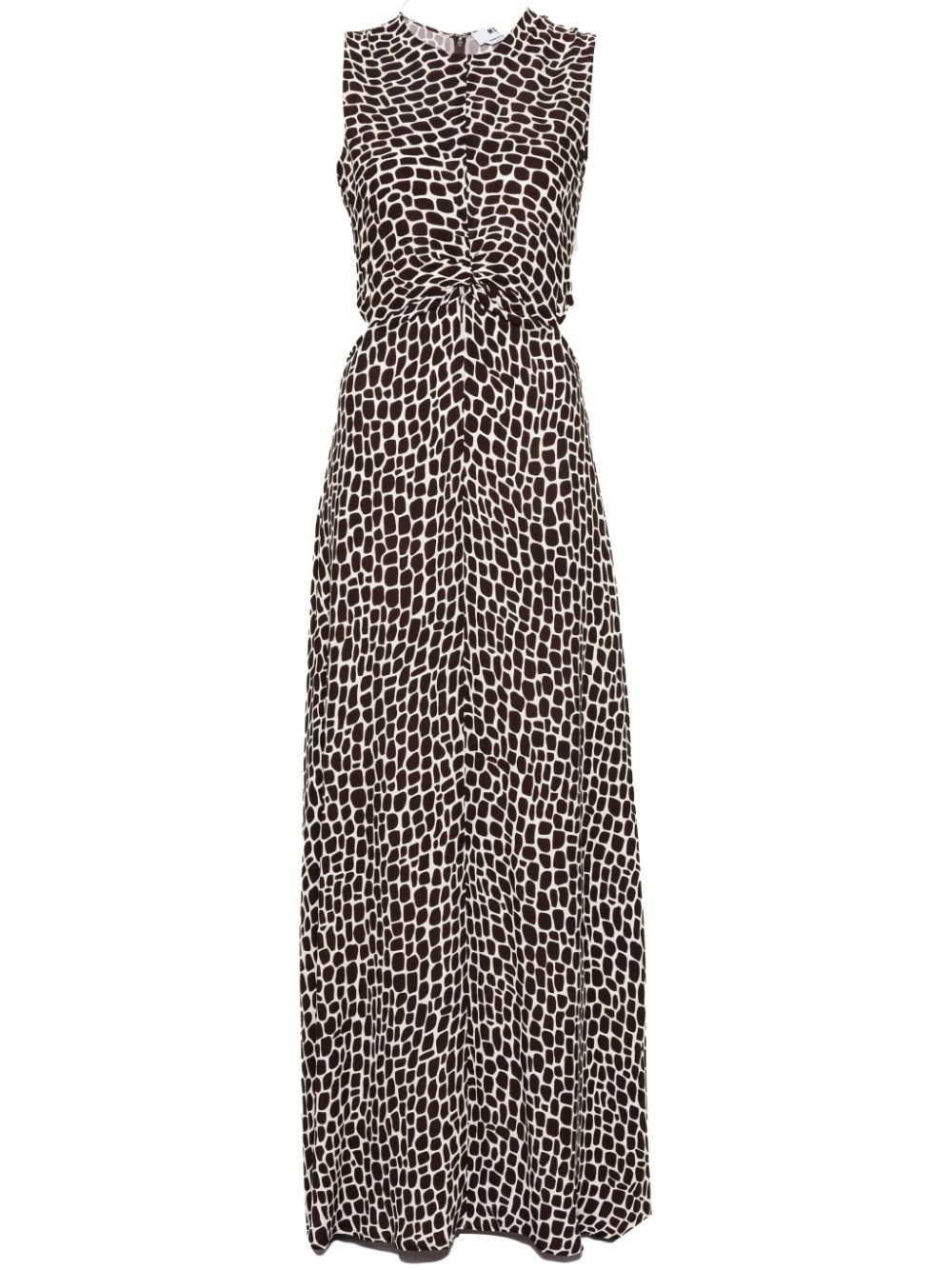 Crepe-effect giraffe print dress