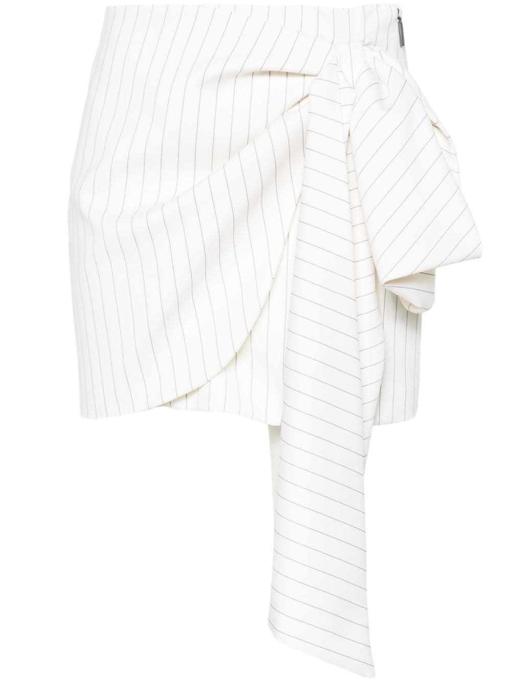 Miniskirt with bow and white pinstripe draping