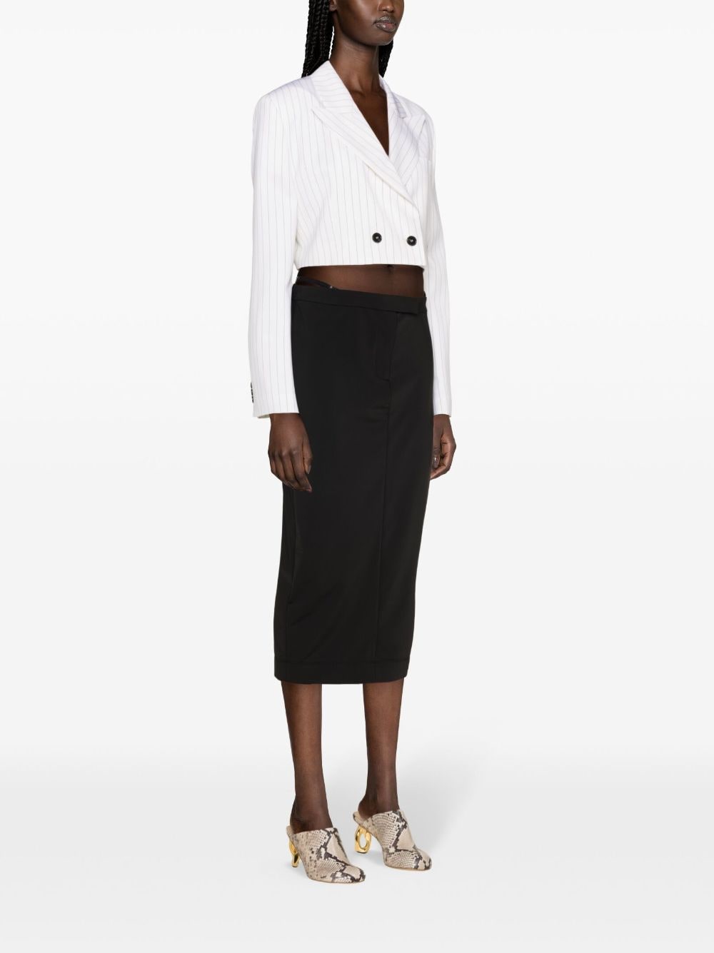 Double-breasted white pinstripe wool blend cropped blazer