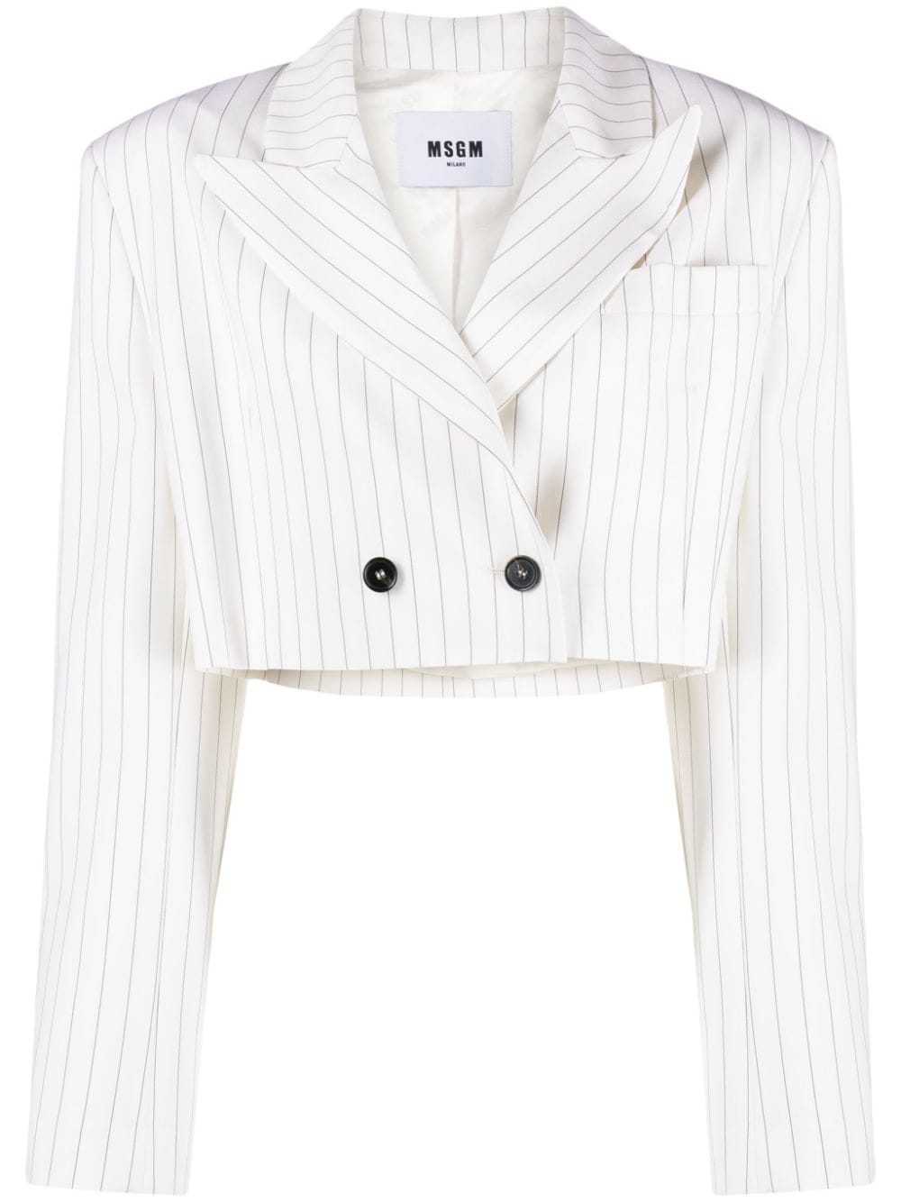 Blazer crop doppiopetto bianco gessato misto lana