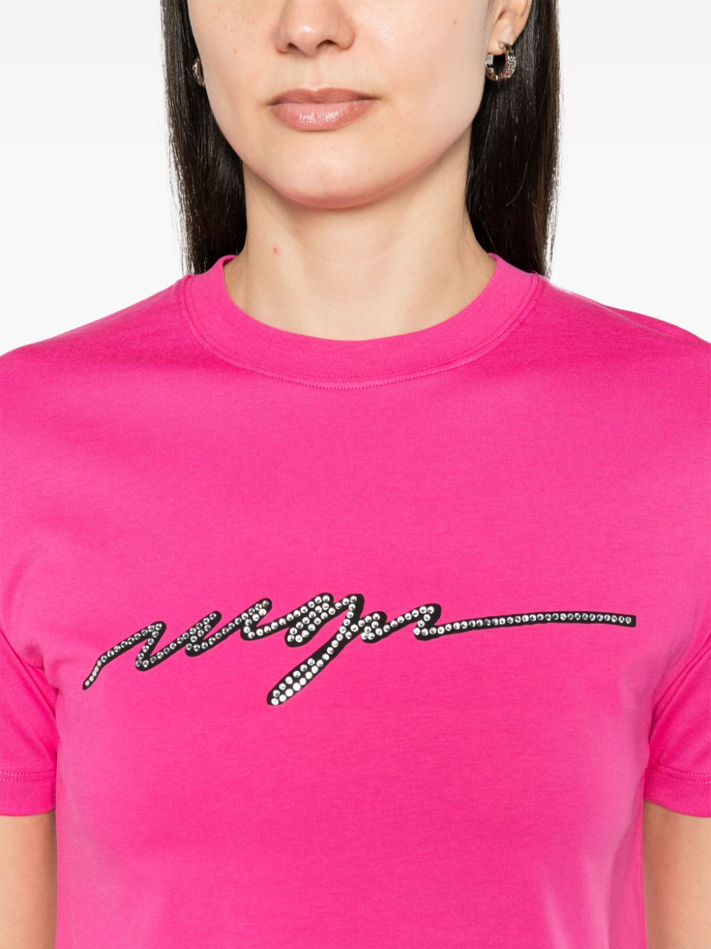 Fuchsia rhinestone print logo t-shirt