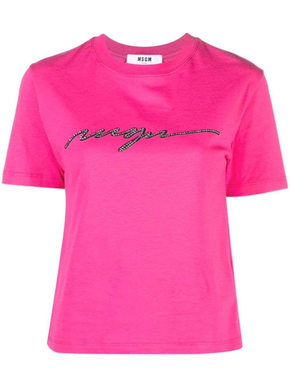 T-shirt fucsia logo stampa strass