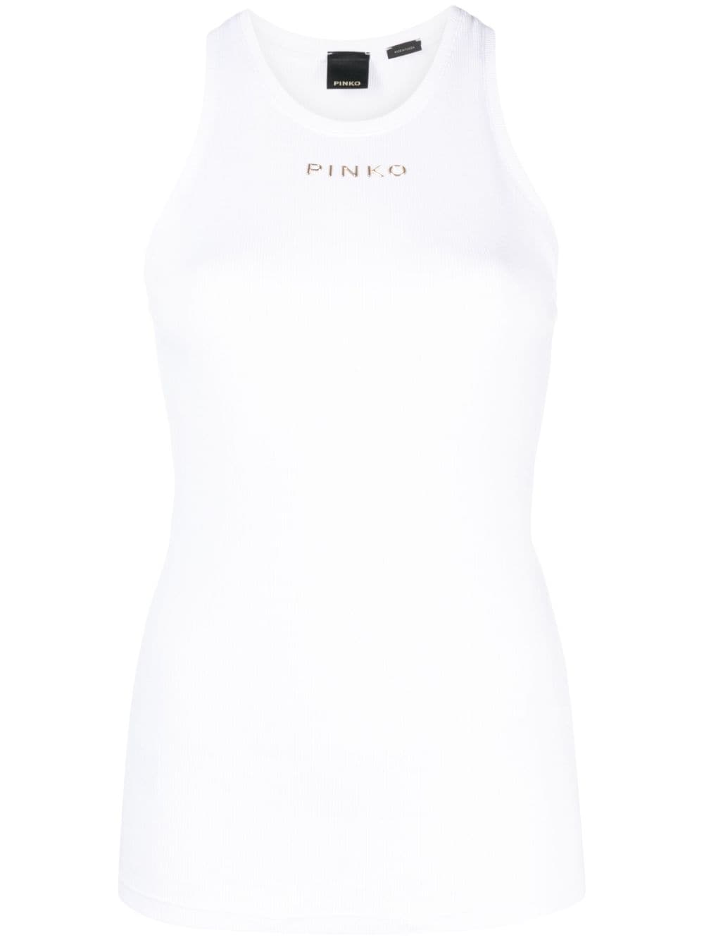 White tank top logo lettering