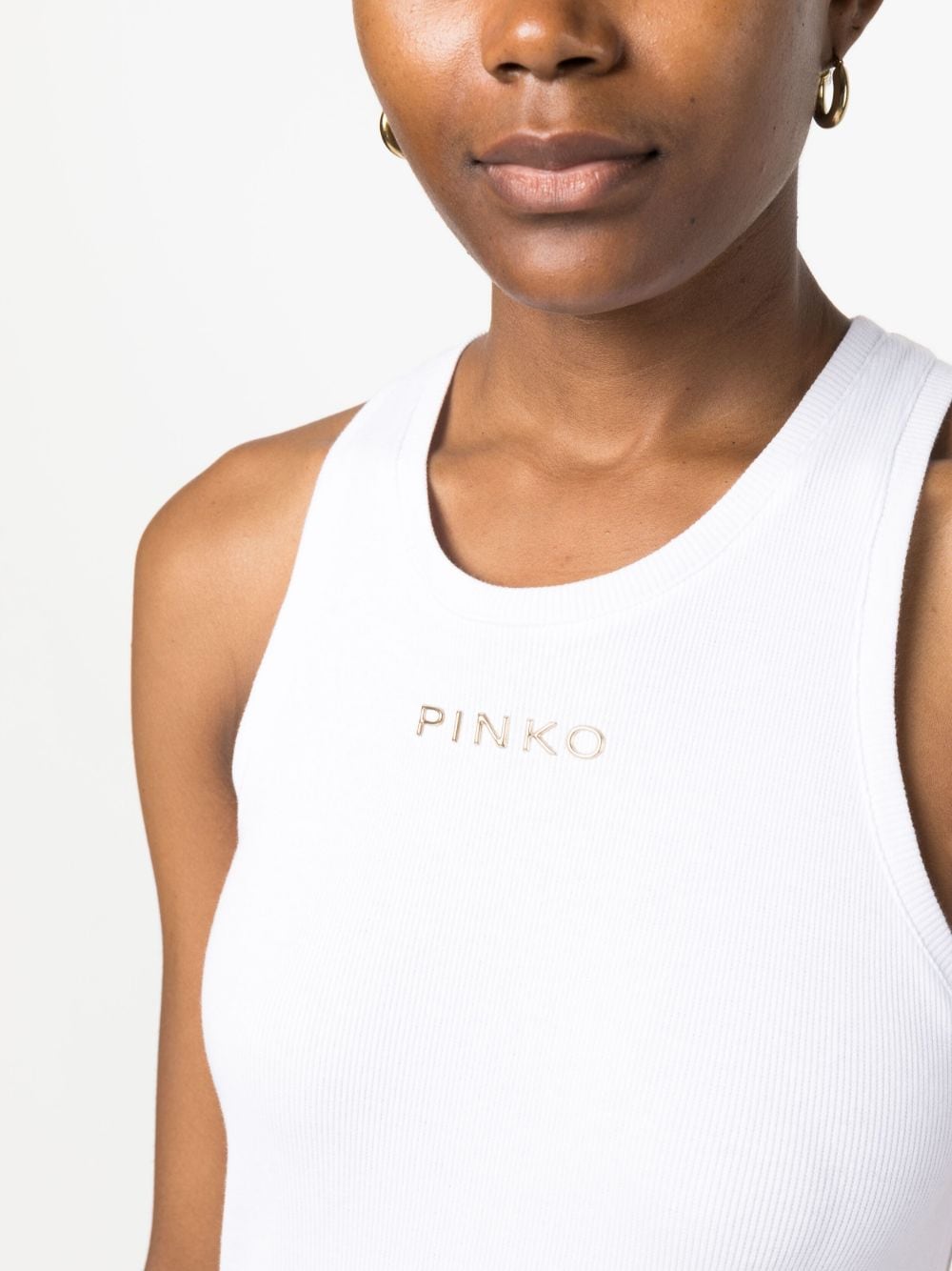 White tank top logo lettering