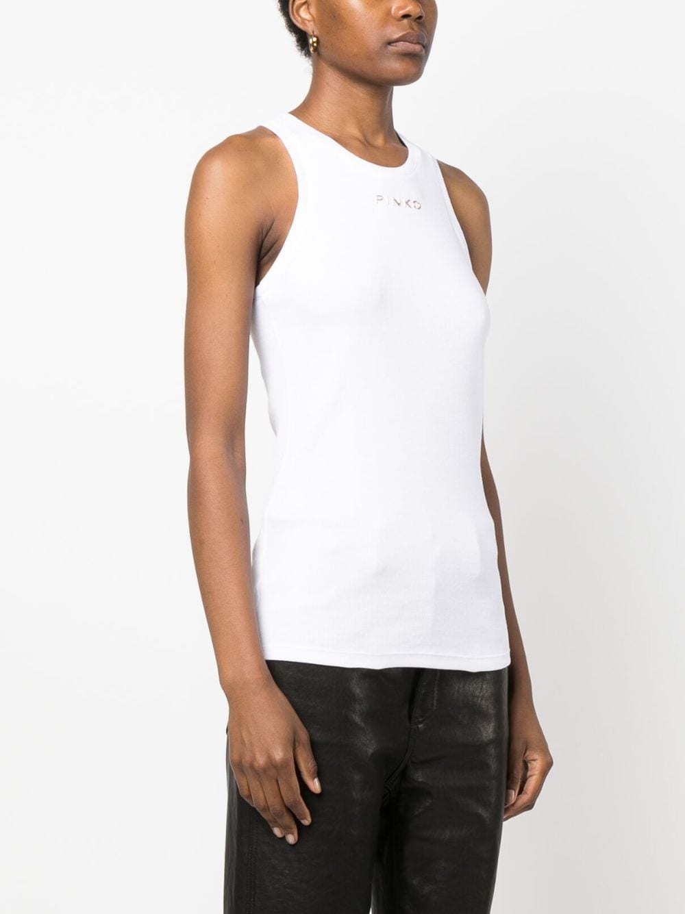 White tank top logo lettering