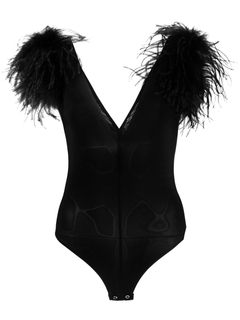 Black bodysuit with feathers