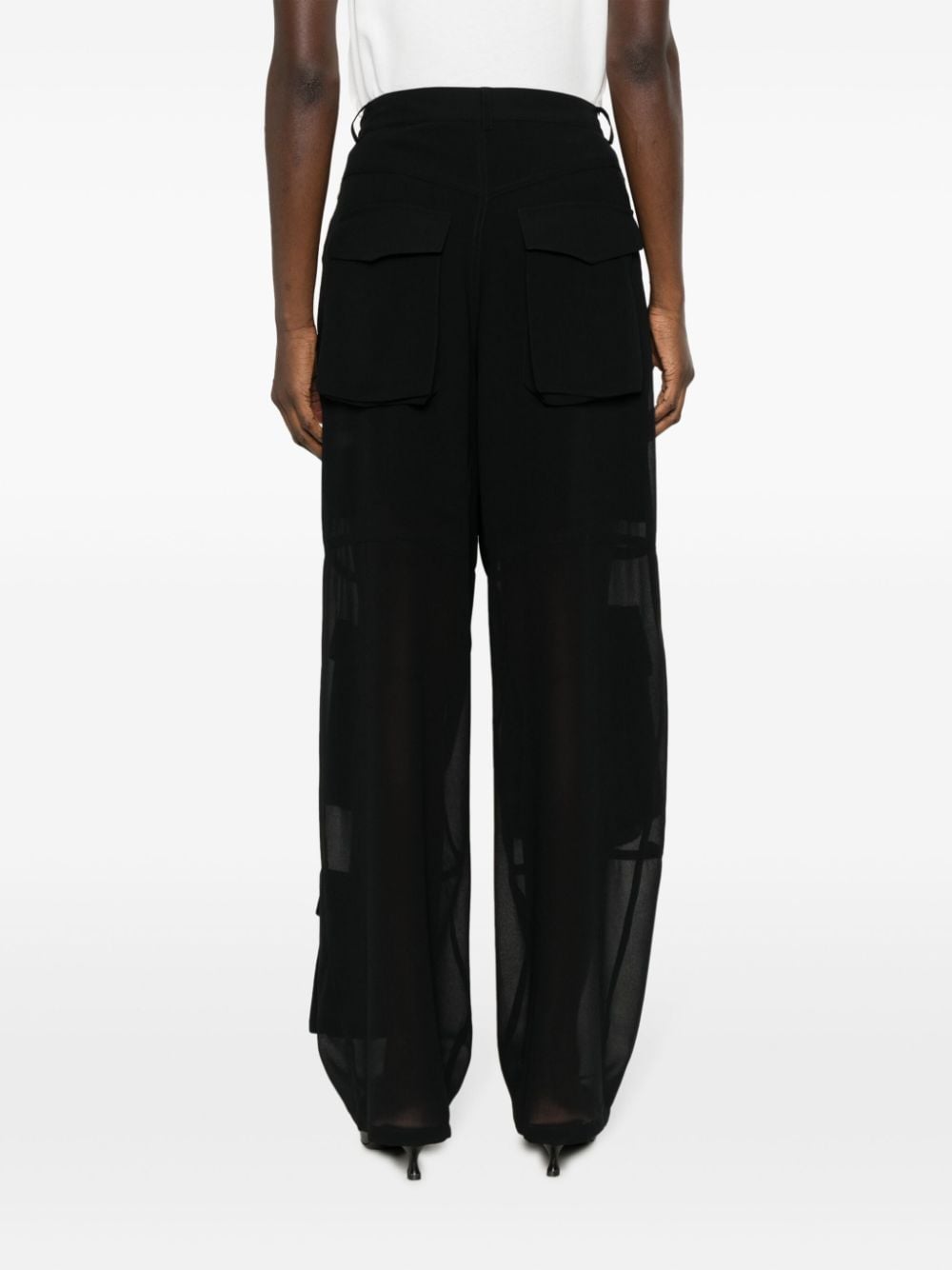 Semi-transparent black cargo trousers