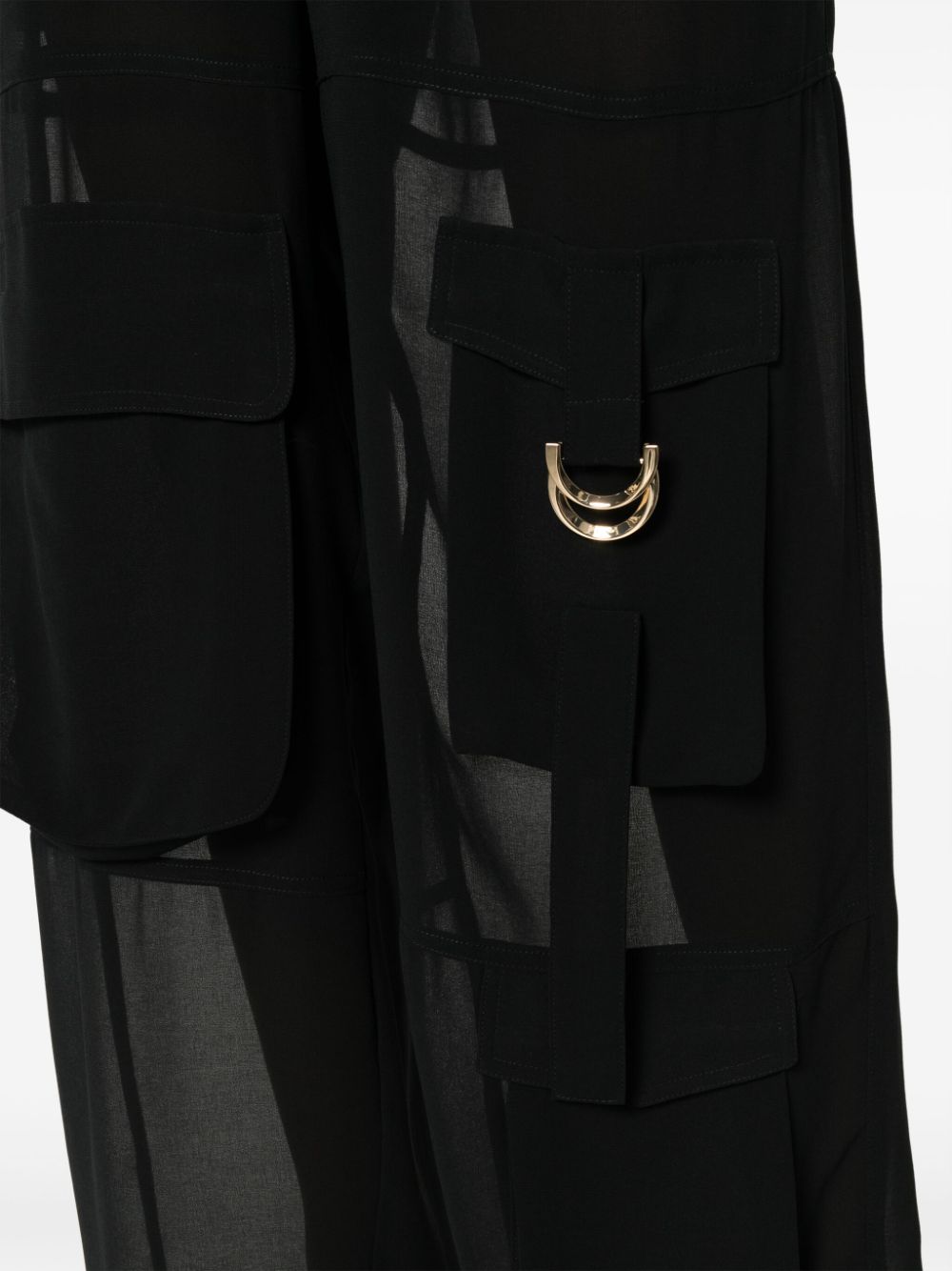 Semi-transparent black cargo trousers