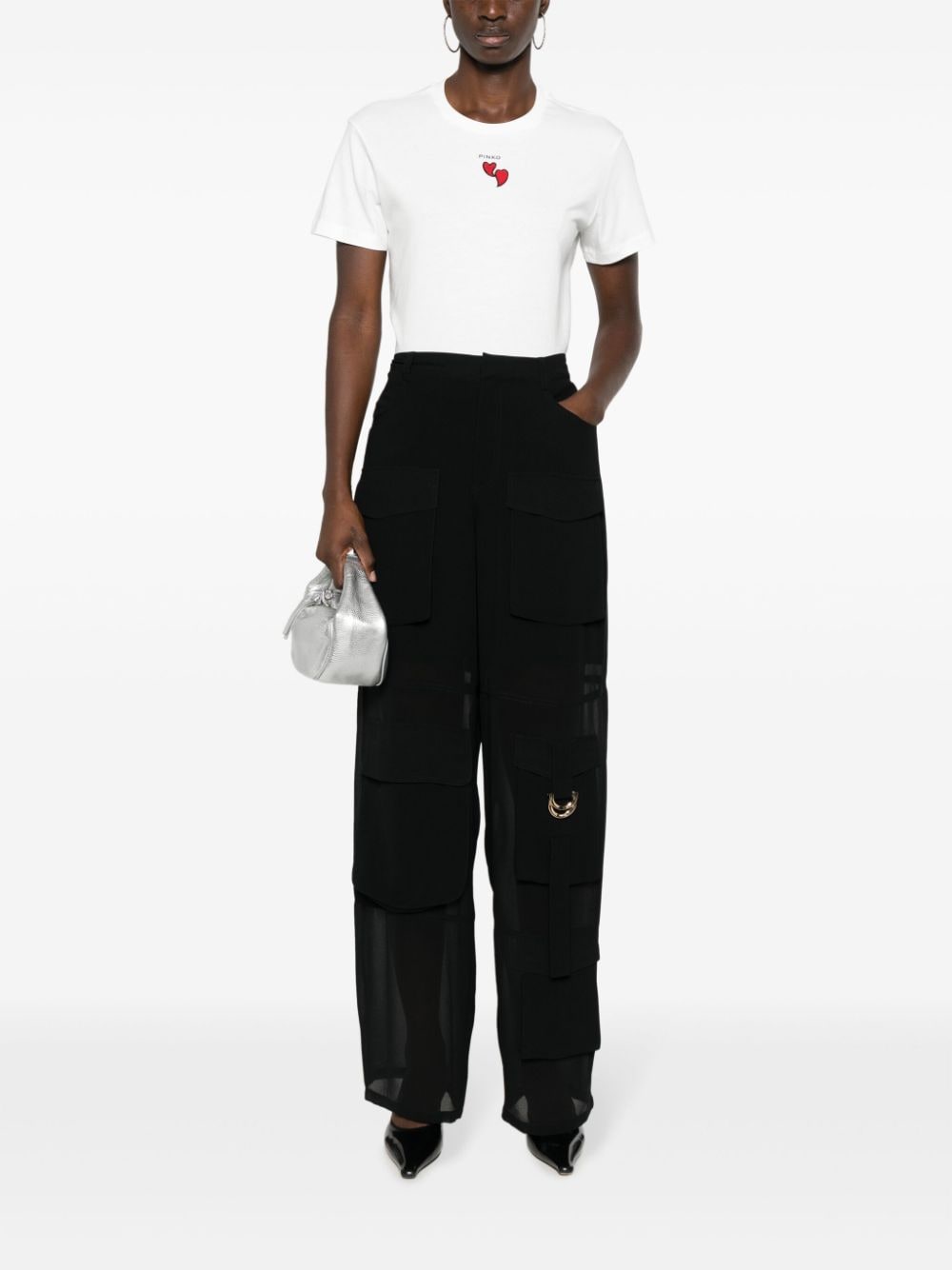 Semi-transparent black cargo trousers