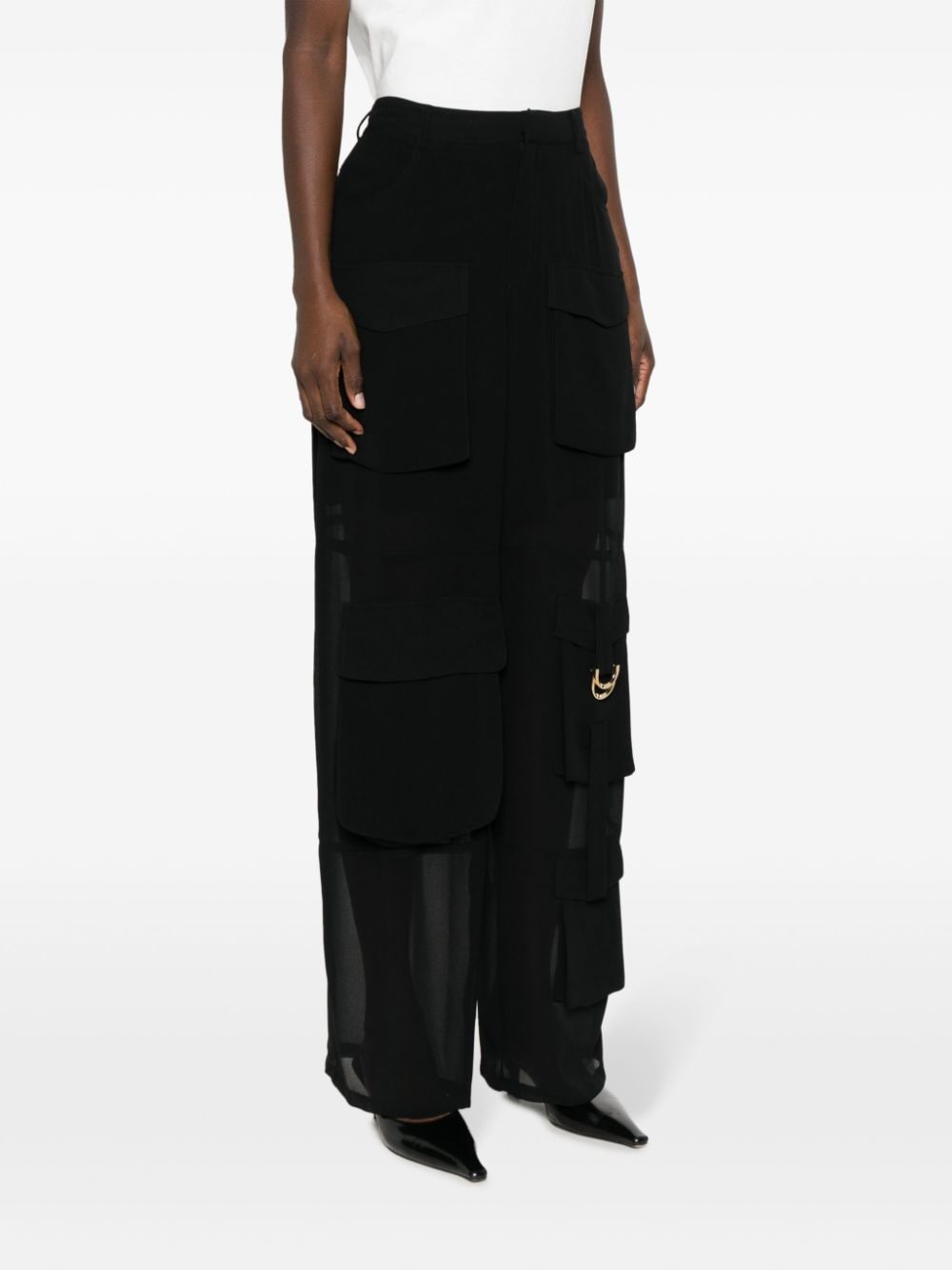 Semi-transparent black cargo trousers