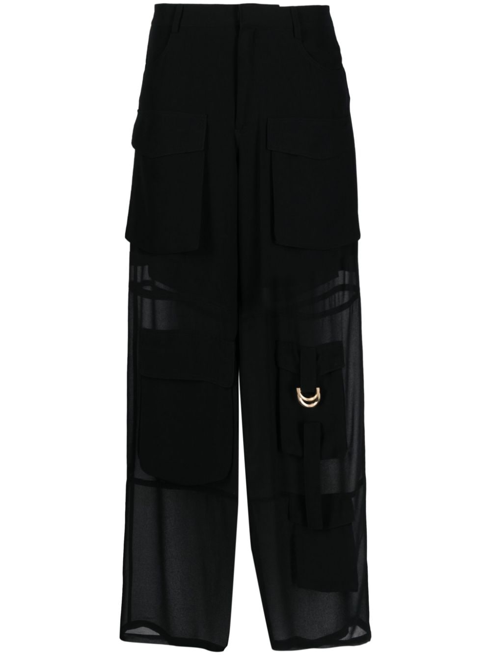 Semi-transparent black cargo trousers